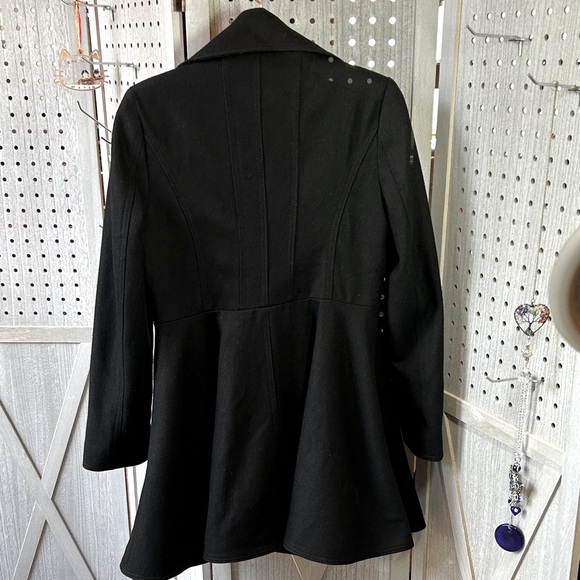 Wool Coat, Laundry By Shelli Segal Black Skirted with Gold Accents, Size M. - Picture 3 of 8